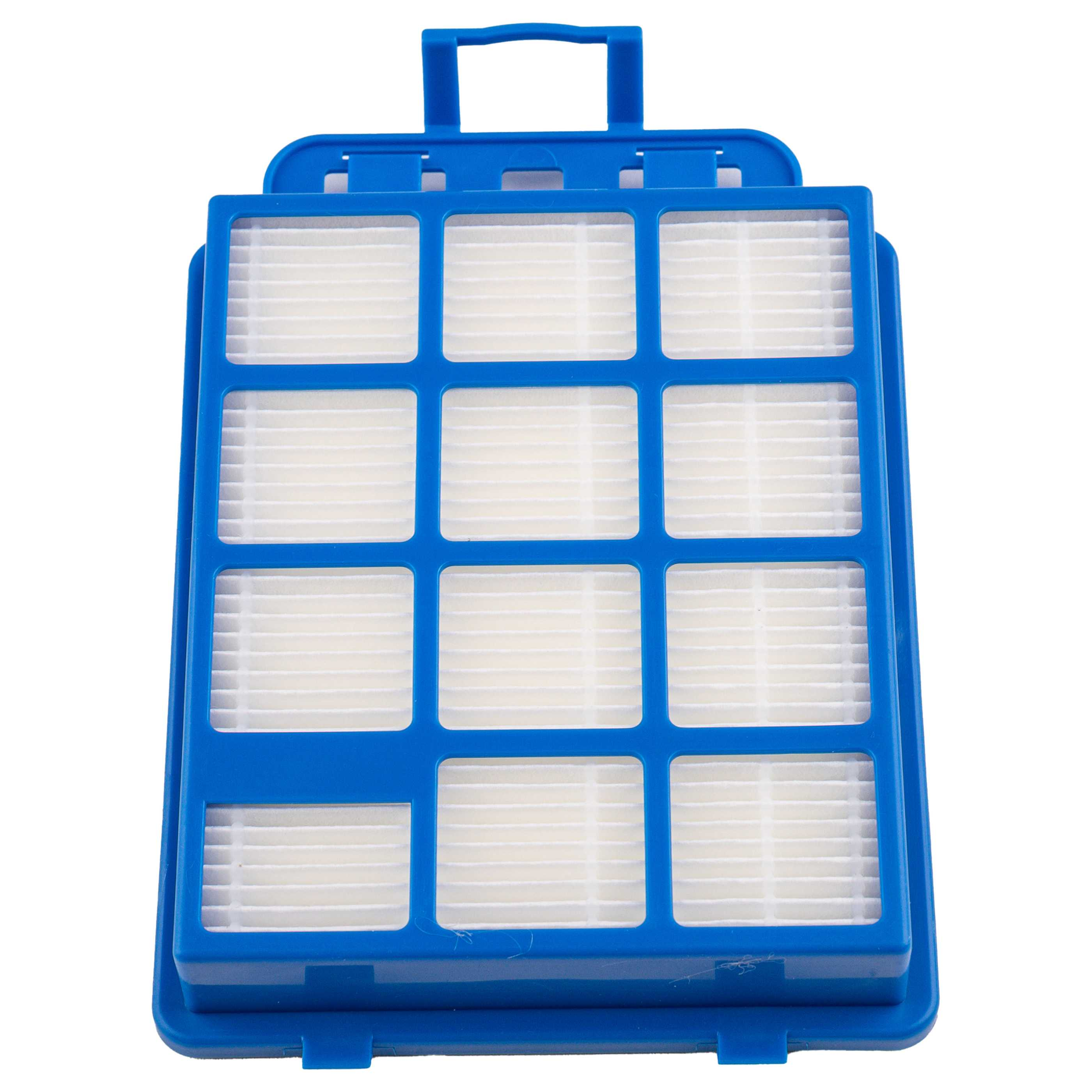 Blauer Staubsaugerfilter mit zwölf Fächern und Griff.