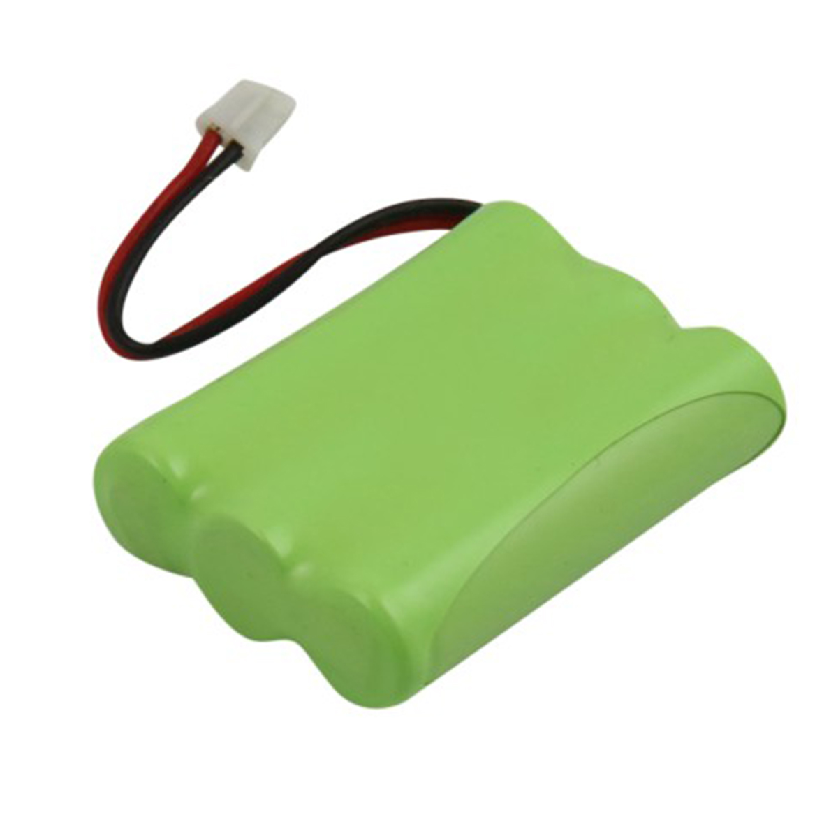 Pacco batteria verde a tre celle con connettore bianco e fili rosso e nero.