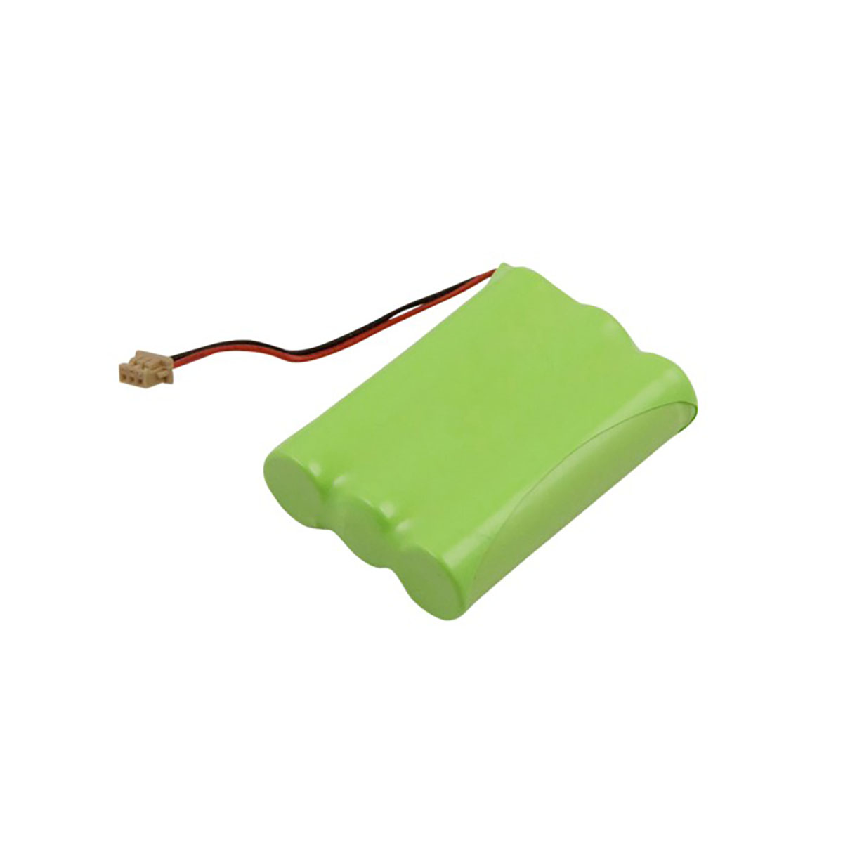 Paquete de baterías verde con tres celdas y cable conector marrón.