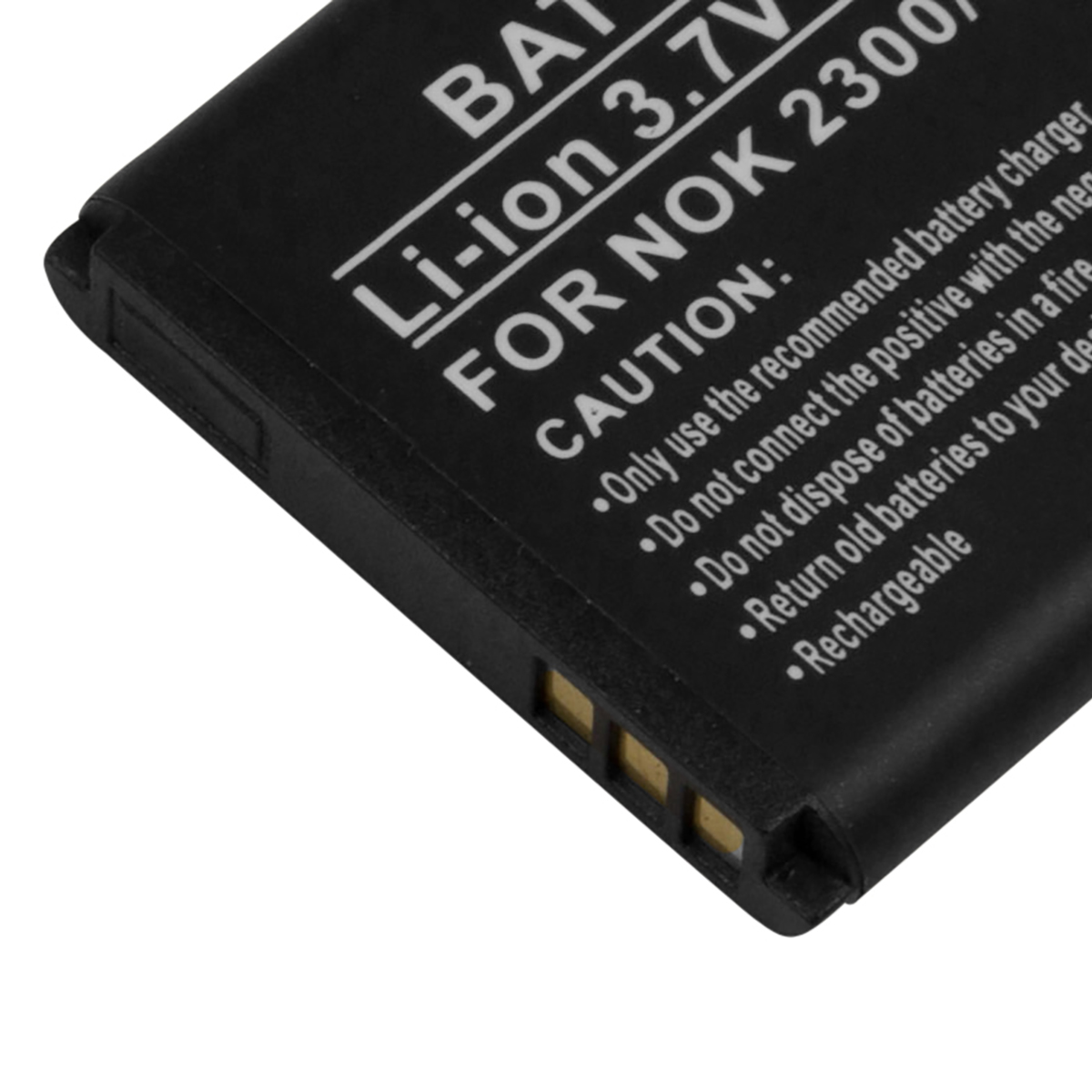 Batería negra Li-ion 3,7V para NOK 2300, con texto de precaución.