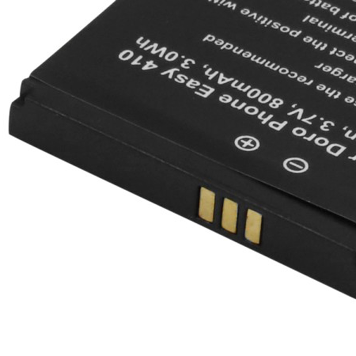 Batteria nera Doro Phone con testo: 3,7V, 800mAh, 3,0Wh.