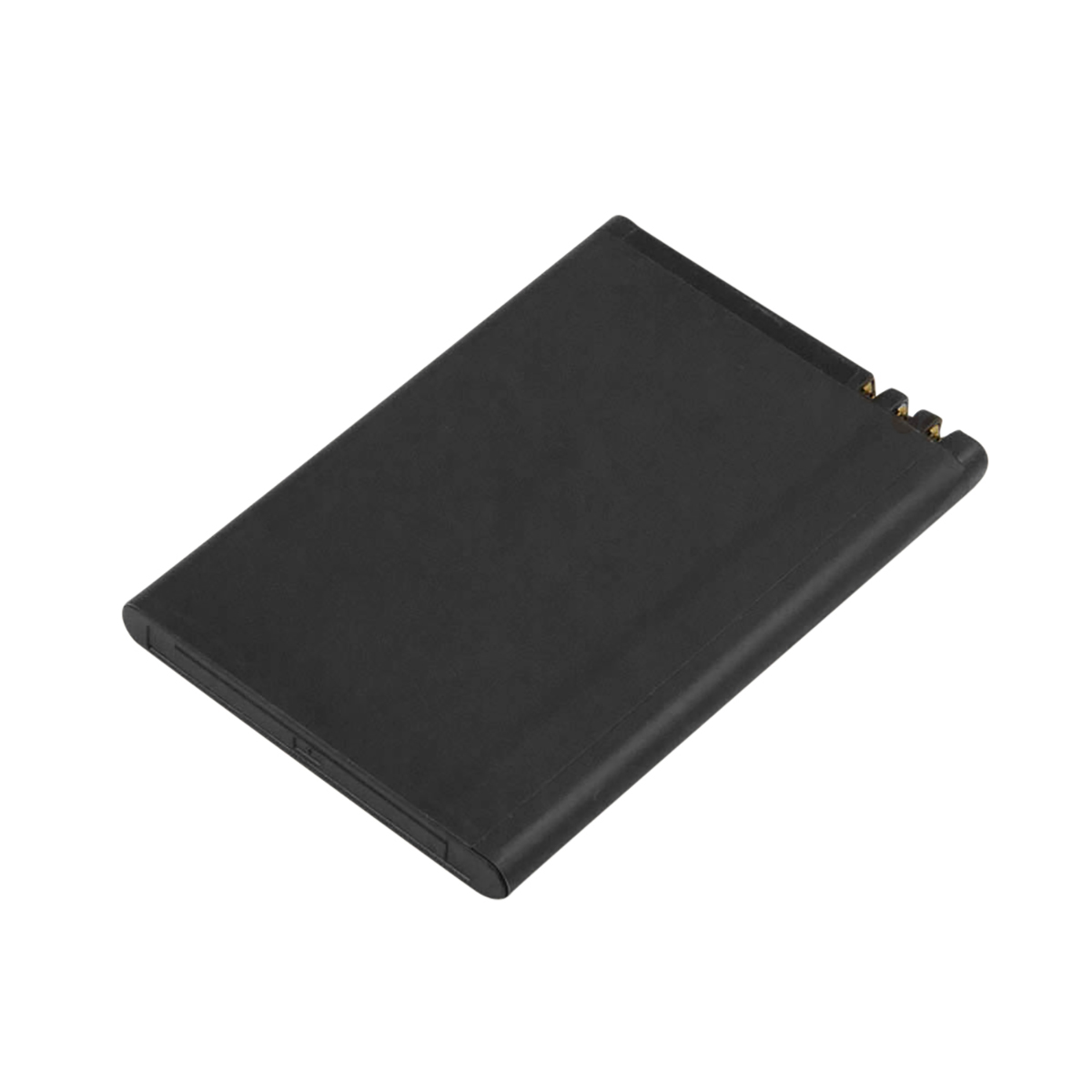 Una batteria nera con contatti dorati sul lato destro.
