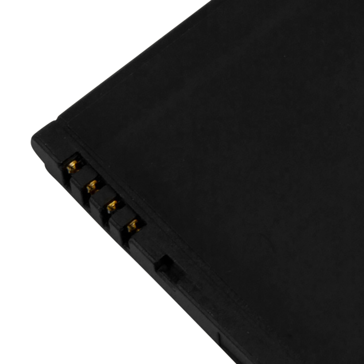 Batteria nera con contatti dorati sul lato sinistro.