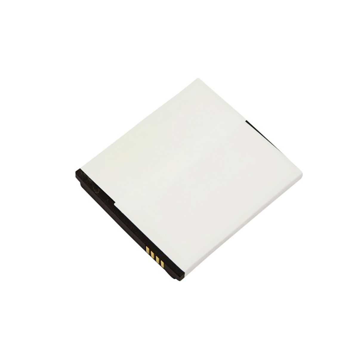 Una batteria rettangolare bianca con connettori neri.
