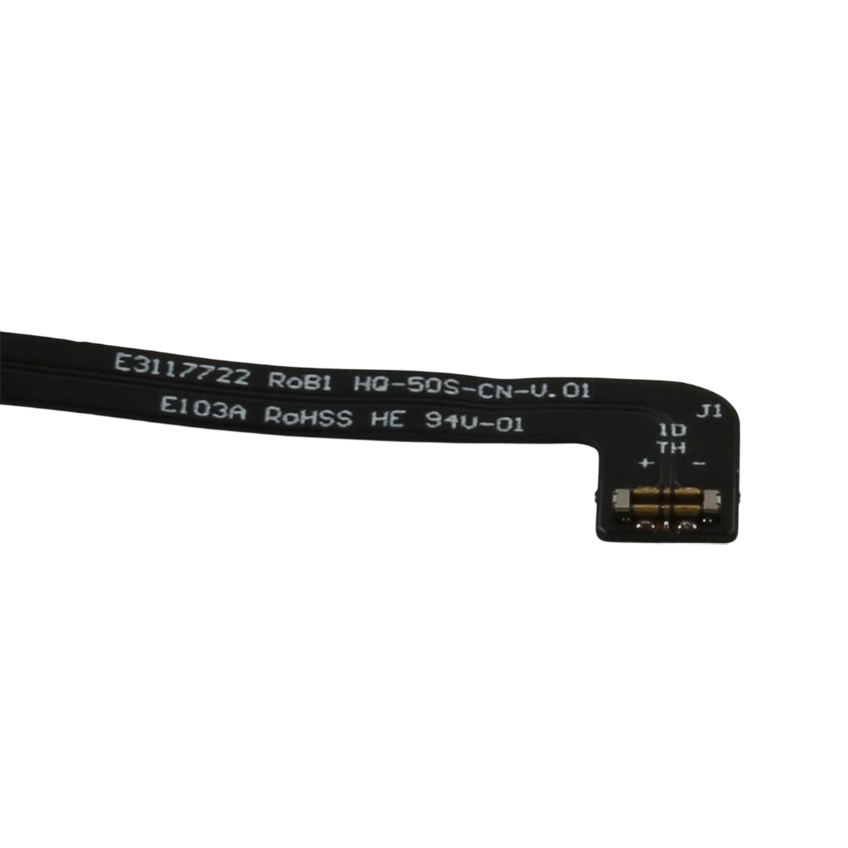 Un cavo piatto nero con connettori per schede elettroniche e marcature.