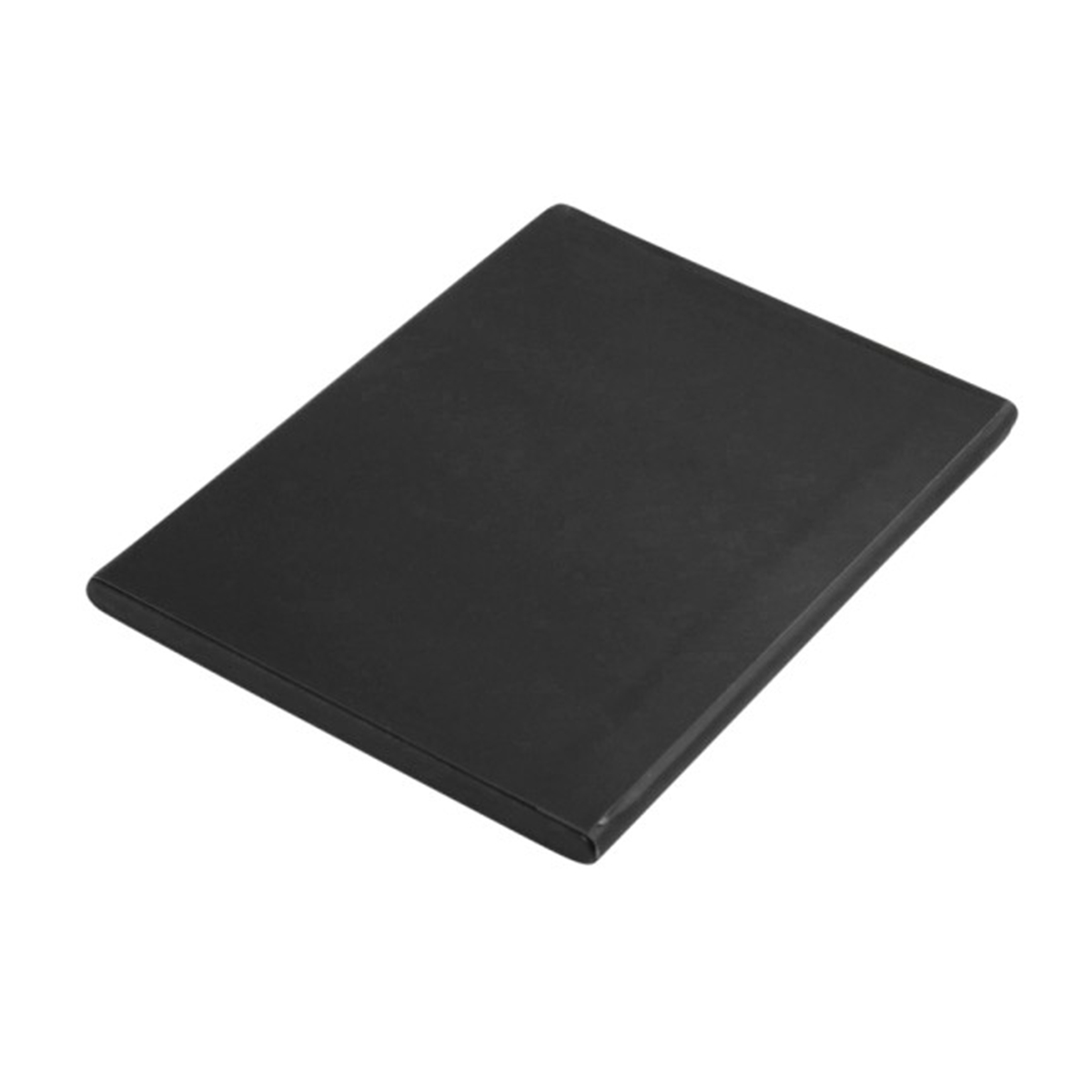 Un objeto rectangular negro sobre una superficie blanca.