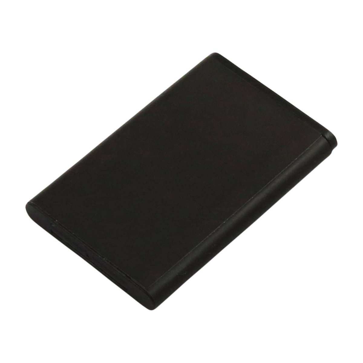 Una batteria rettangolare nera con angoli arrotondati.