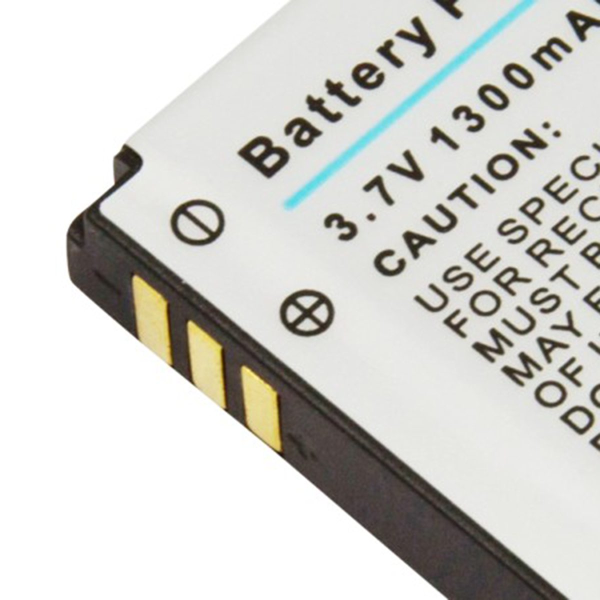Batería 3,7V 1300mA con texto de precaución y contactos dorados.