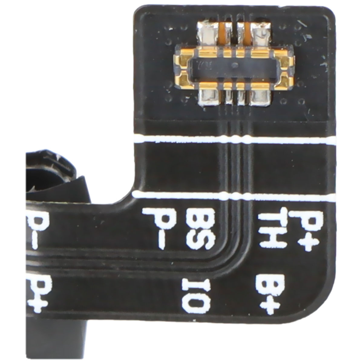 Un cable conector negro con contactos dorados y letras blancas.