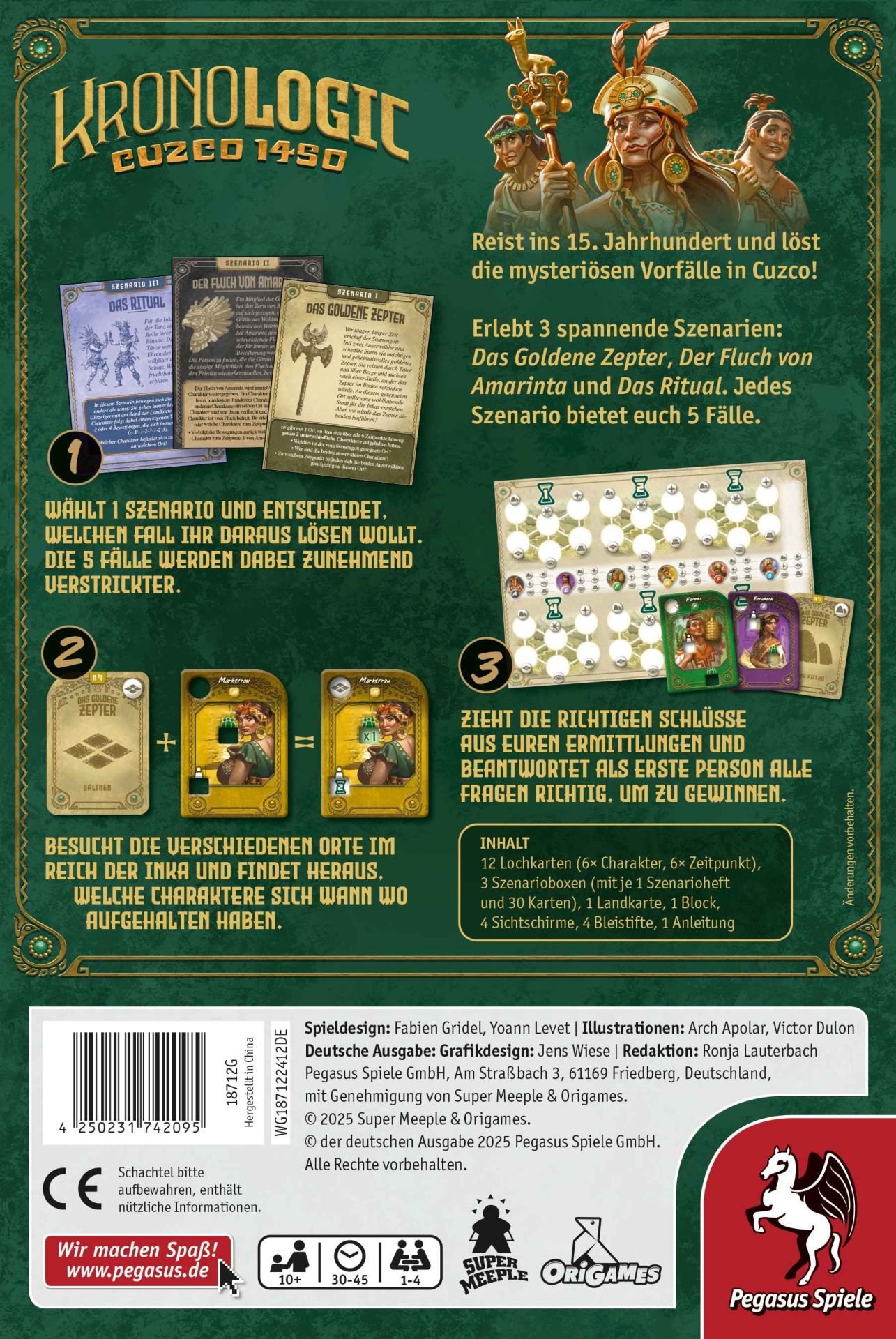 Descrizione del gioco con scenari, carte e tabellone. Include istruzioni.