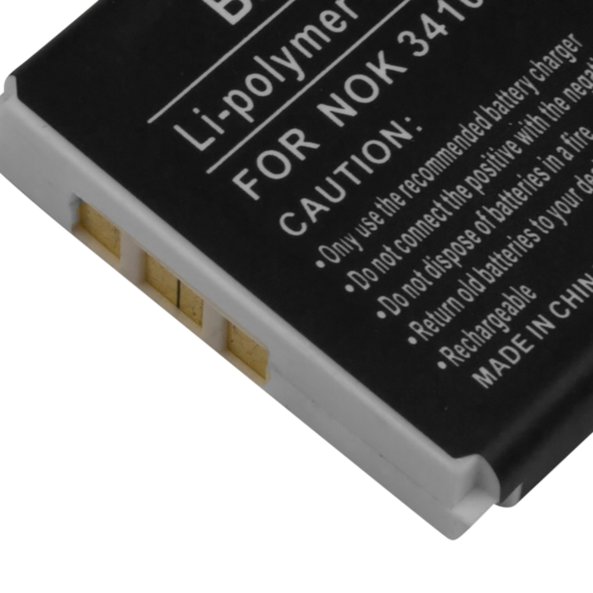 Batería Li-Polímero para NOK 3410 con texto de precaución.
