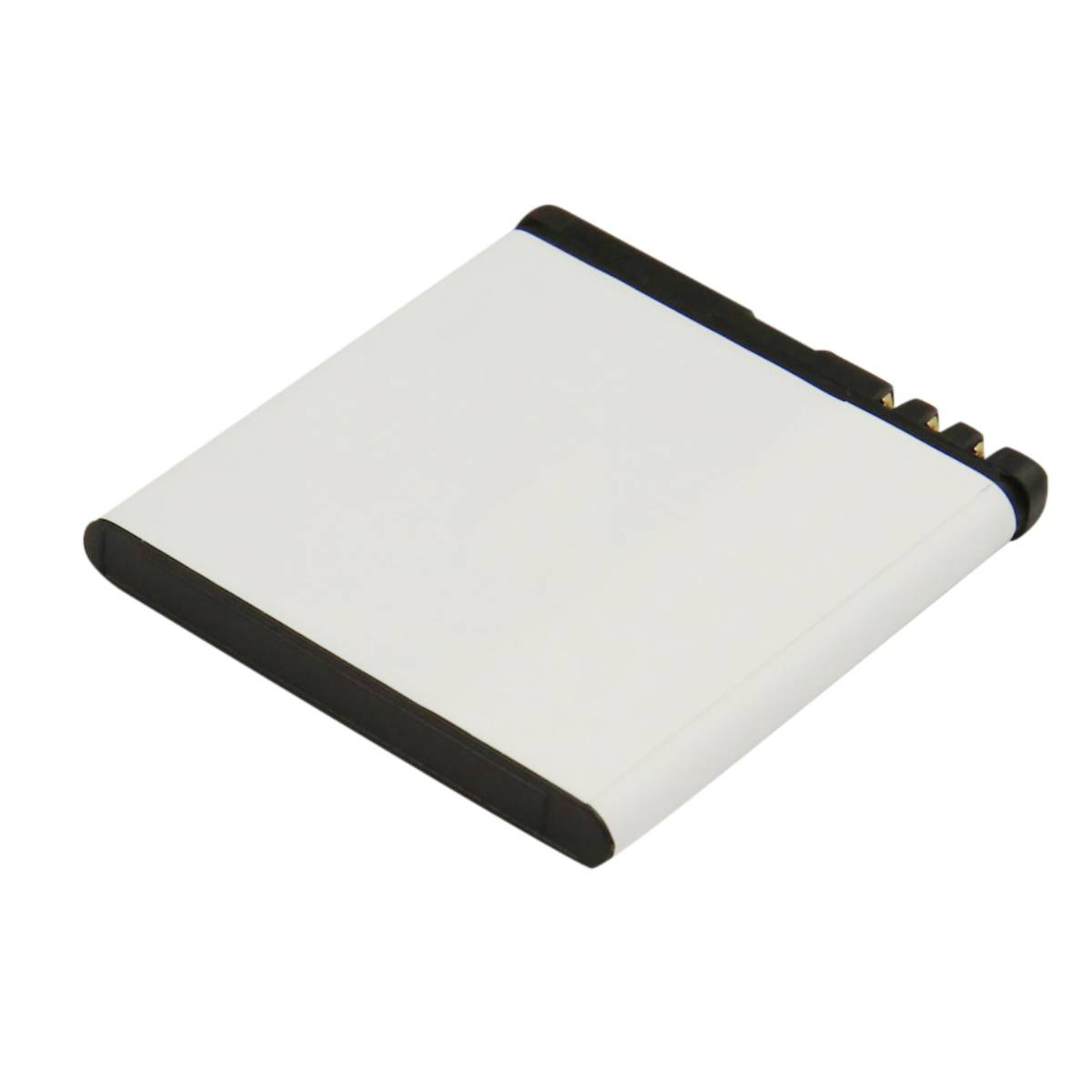 Eine weiße Batterie mit schwarzem Rand und Anschlüssen auf der rechten Seite.