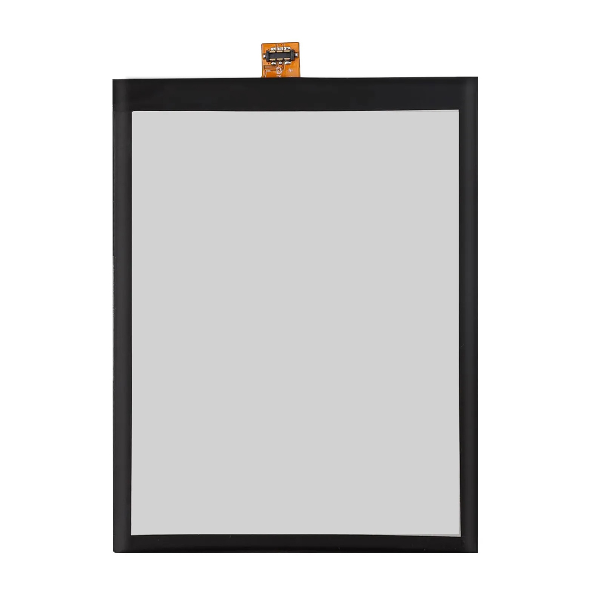 Pantalla plana rectangular negra de smartphone con fondo gris y cable conector.