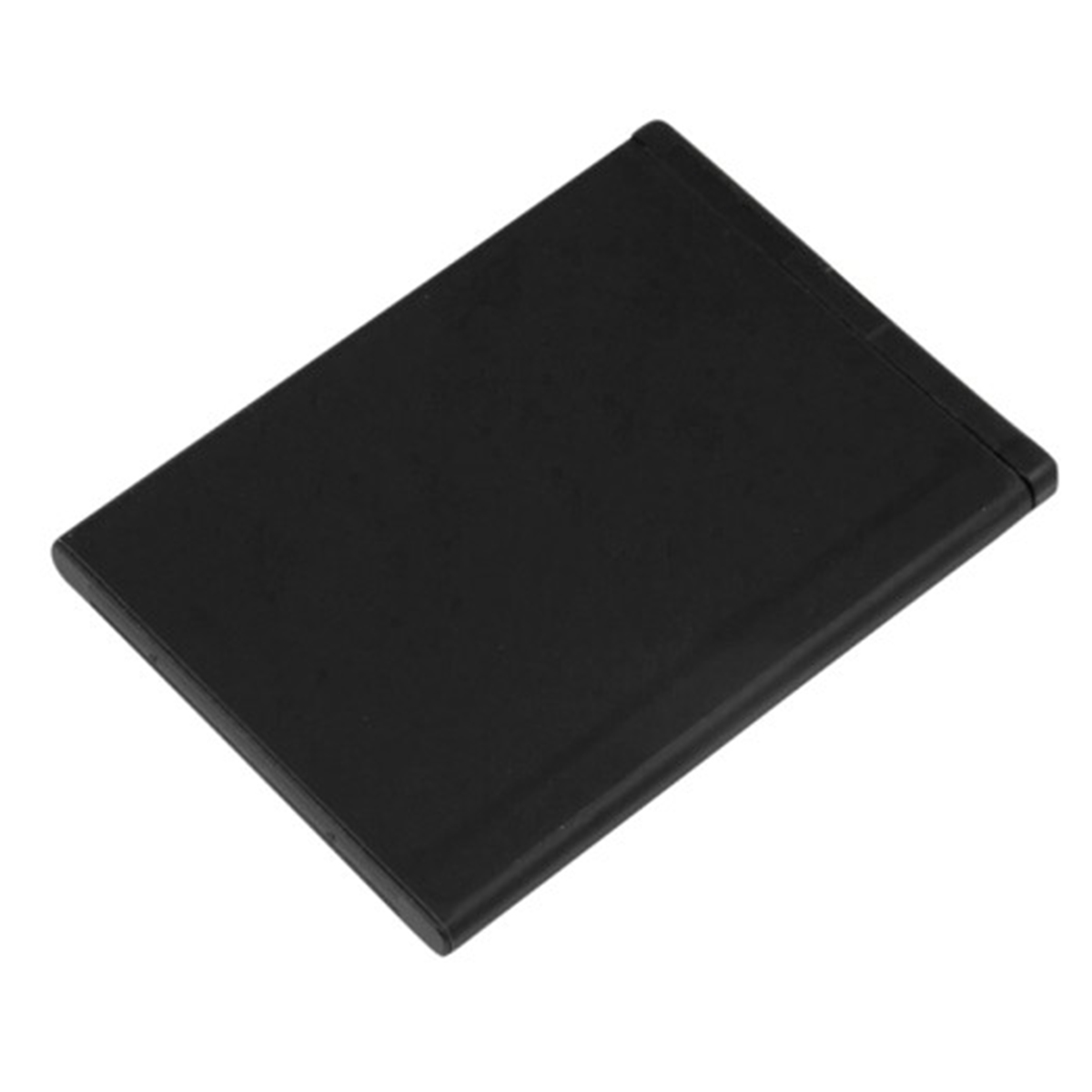 Una batería rectangular negra sobre un fondo blanco.