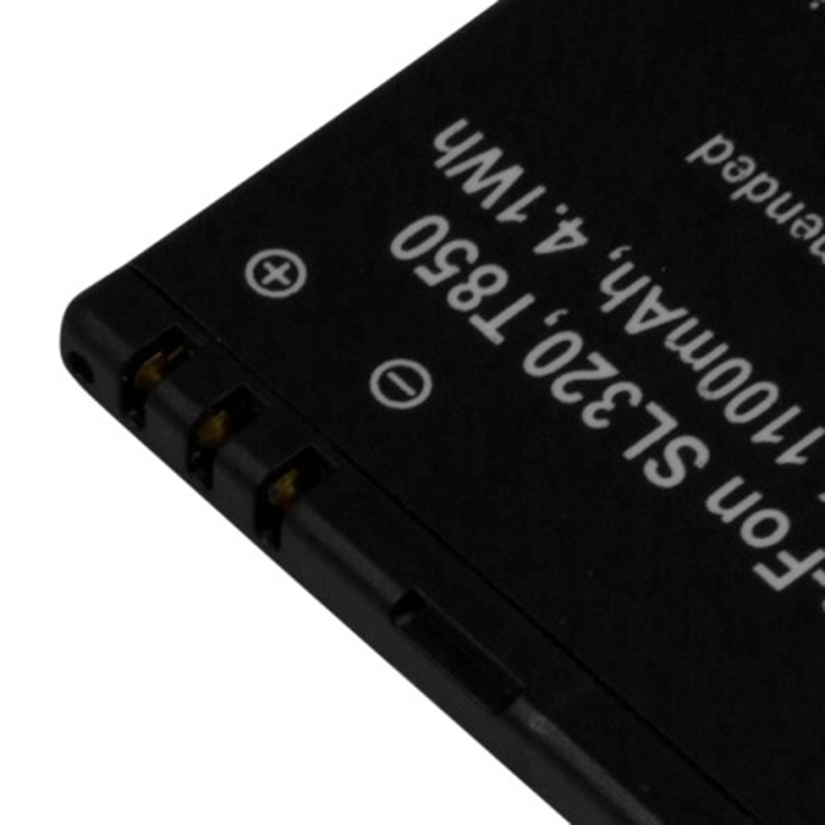 Batería negra con texto: SL320, T850, 1100mAh, 4.1Wh.