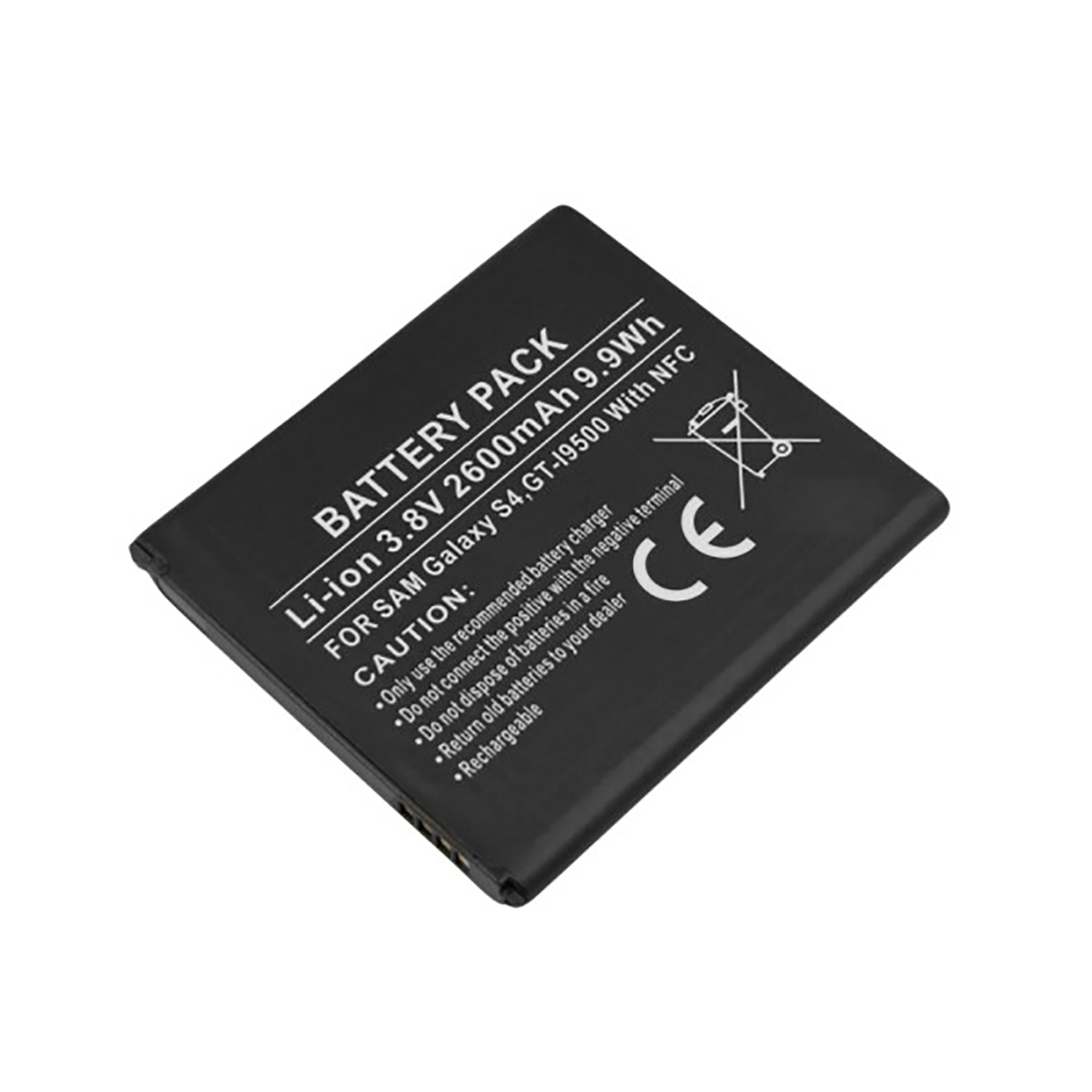 Batteria nera per Samsung Galaxy S4, 3.8V 2600mAh 9.9Wh.