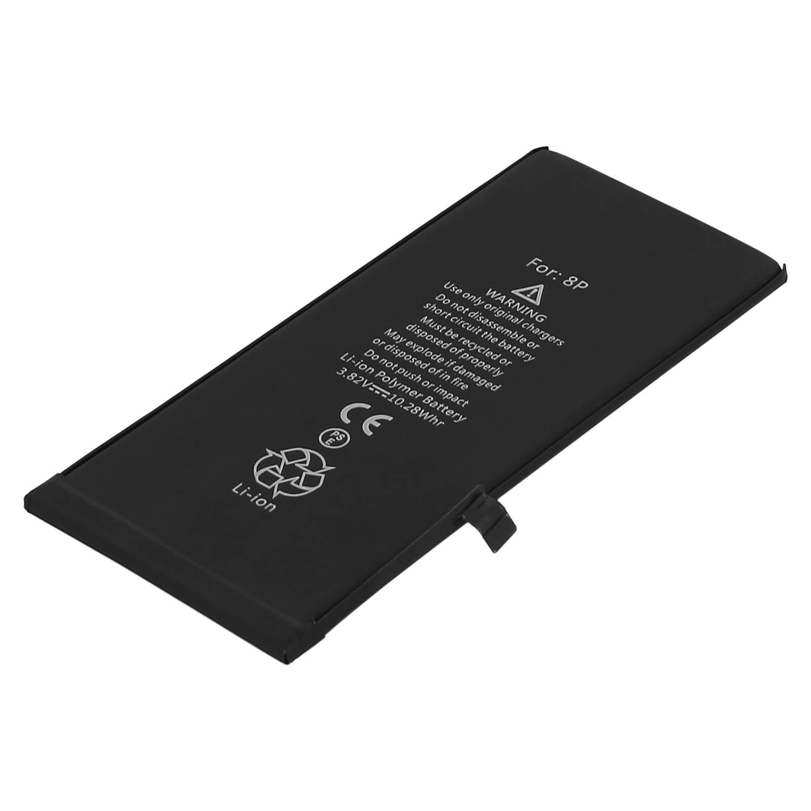Batteria nera per 8P con avvisi e simbolo Li-ion.