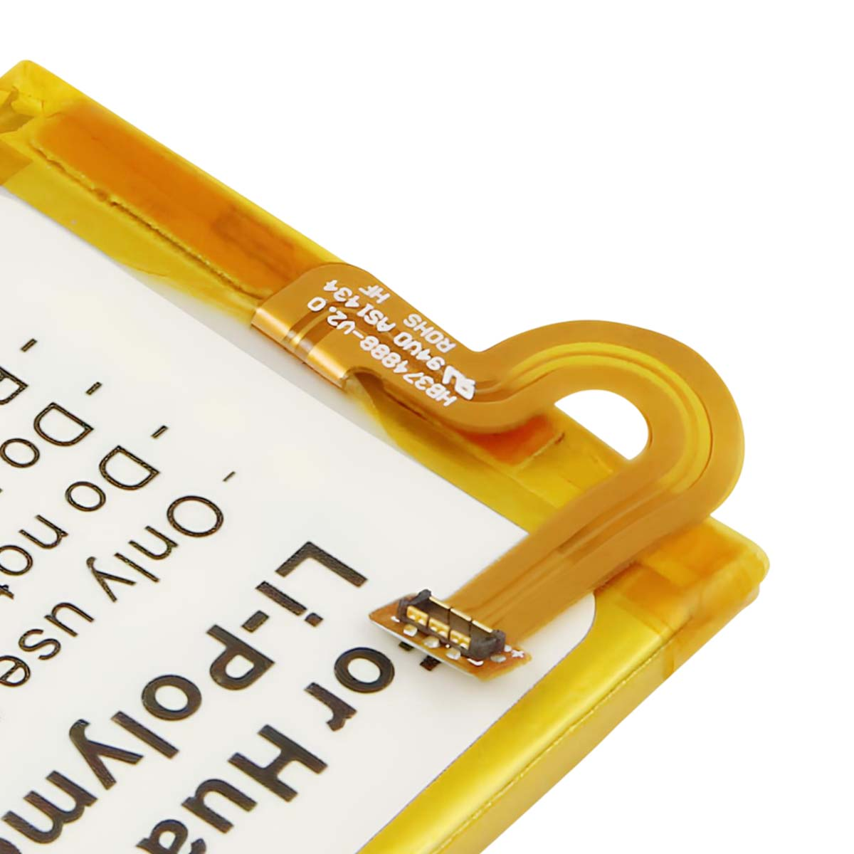 Cable plano dorado con impresión HB374888-U2.0 en una batería Li-Polímero.