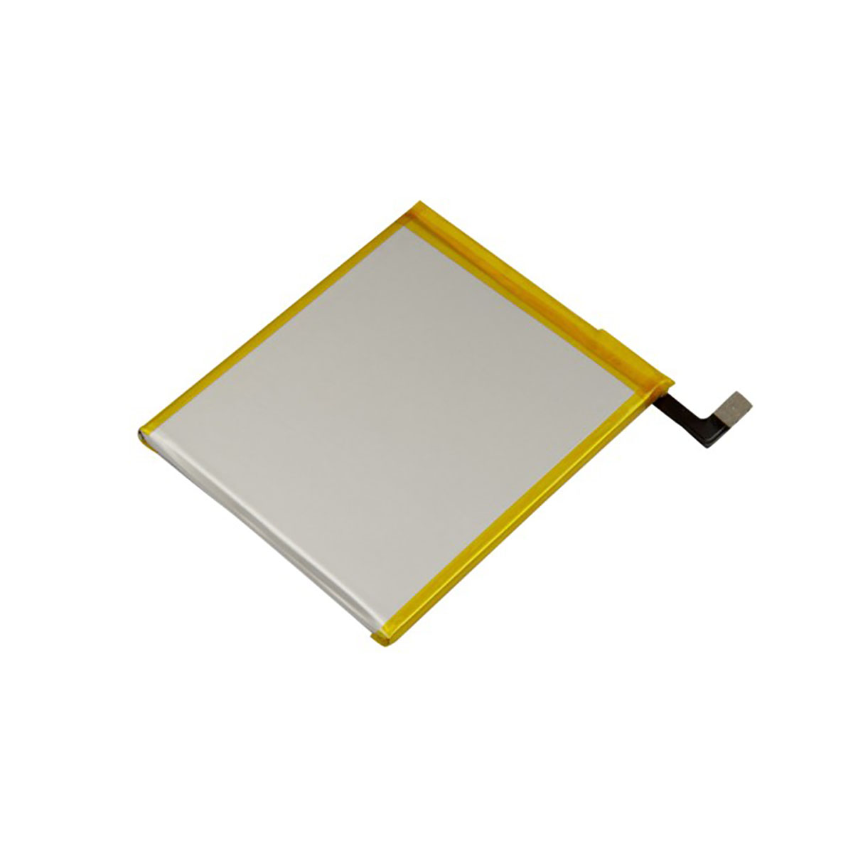 Una batería rectangular con frontal blanco y bordes amarillos.
