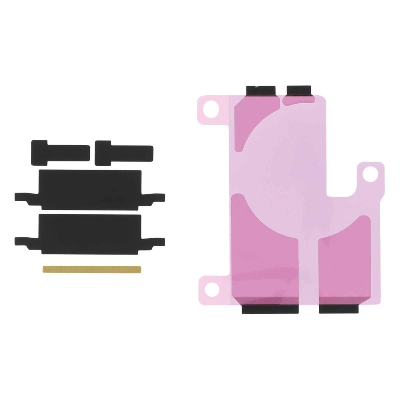 Strisce adesive nere e rosa per riparazioni elettroniche su sfondo bianco.