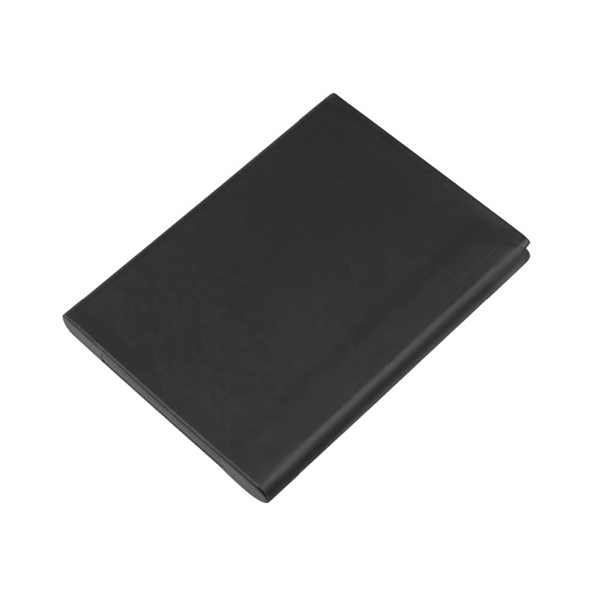 Un taccuino nero chiuso su sfondo bianco.