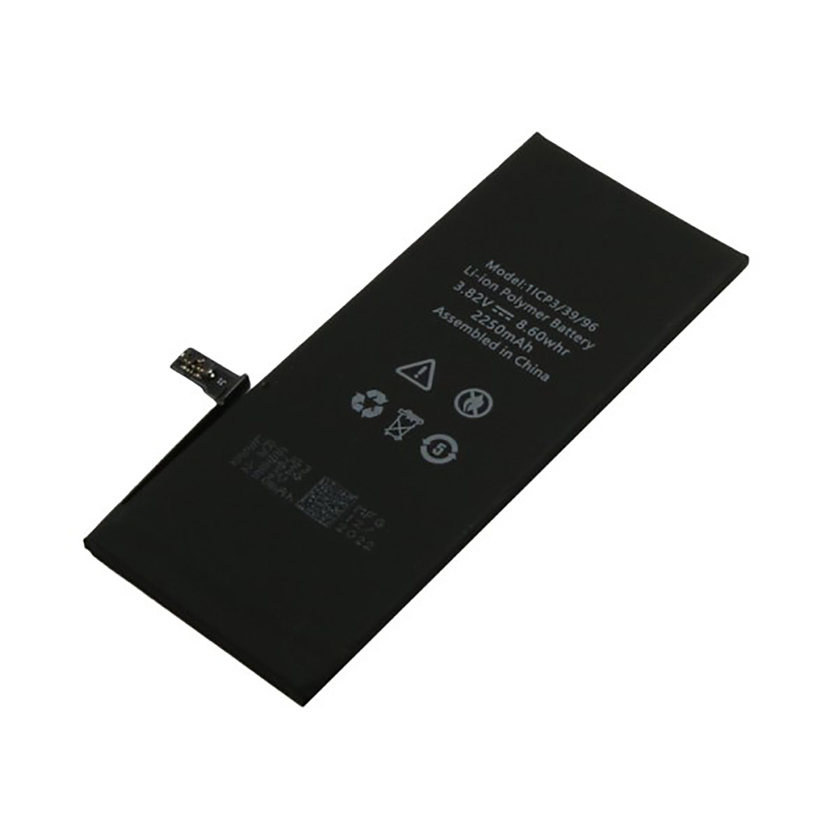 Batteria Li-ion nera, modello 1ICP3/39/96, 2250mAh, 8.60Whr, assemblata in Cina.