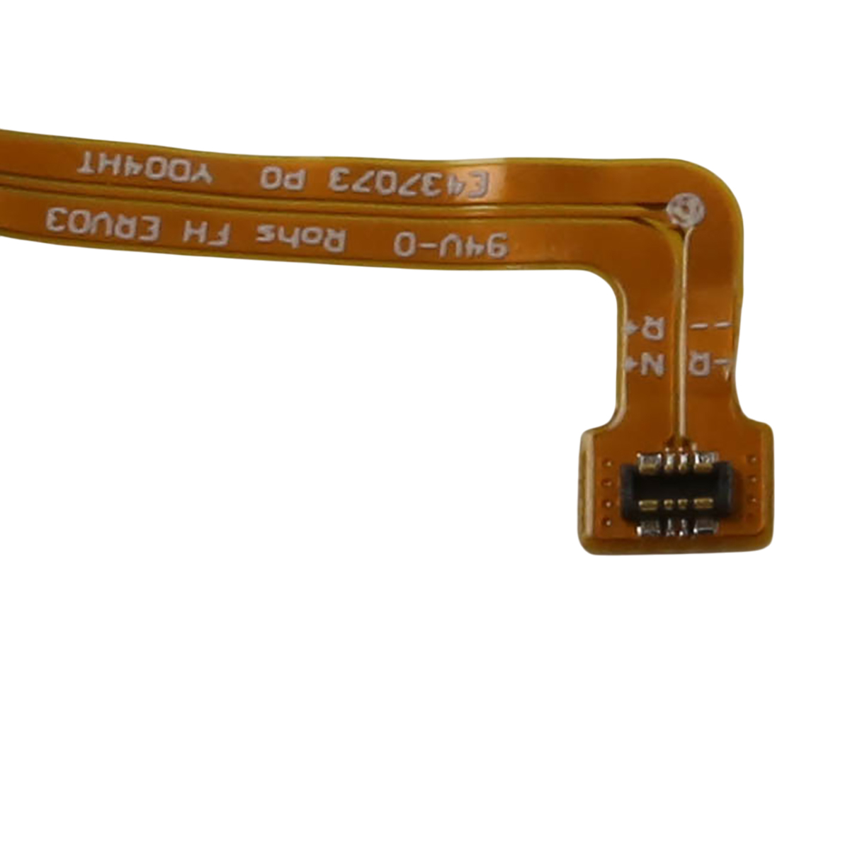 Un cavo flessibile arancione con testo e un connettore nero.