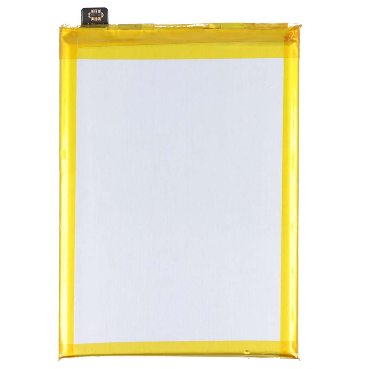 Una batería rectangular con bordes amarillos y centro blanco.