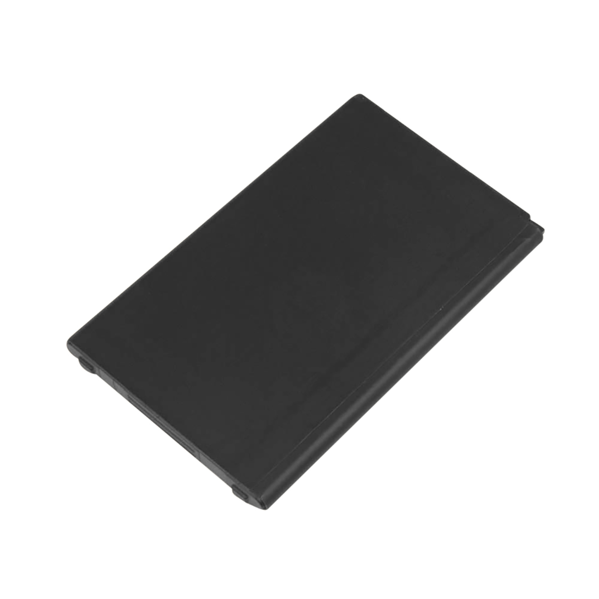 Un objeto negro y rectangular yace sobre un fondo blanco.