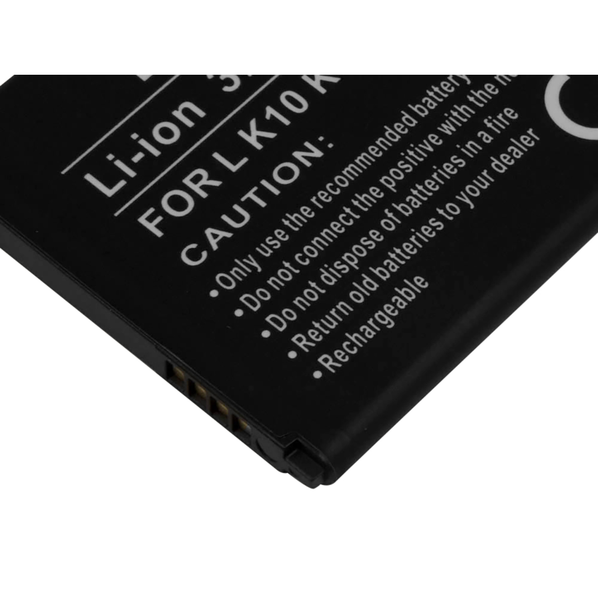 Batería negra Li-ion para L K10 K con precauciones e instrucciones.