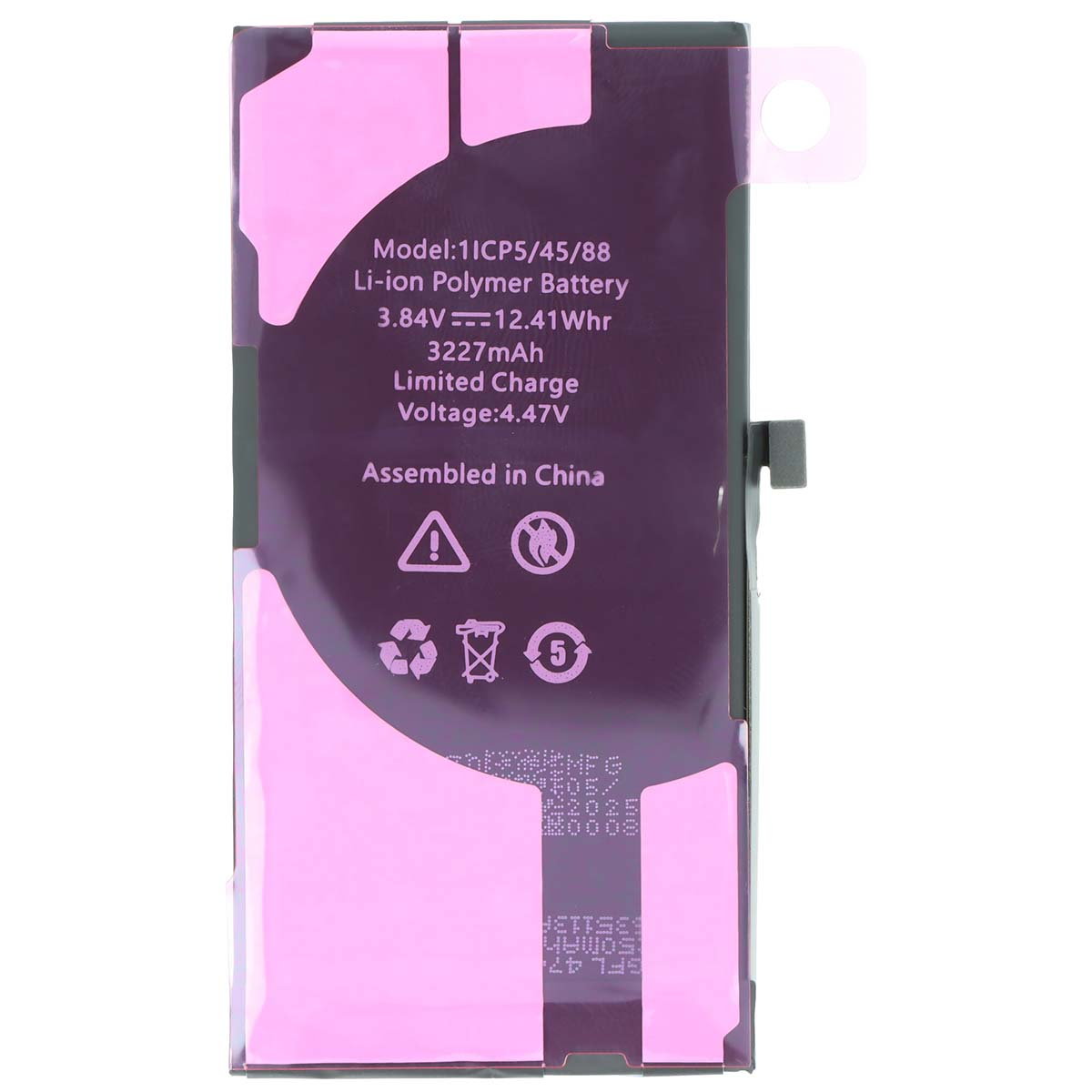 Batteria ai polimeri di litio, modello 1ICP5/45/88, con capacità di 3227 mAh.