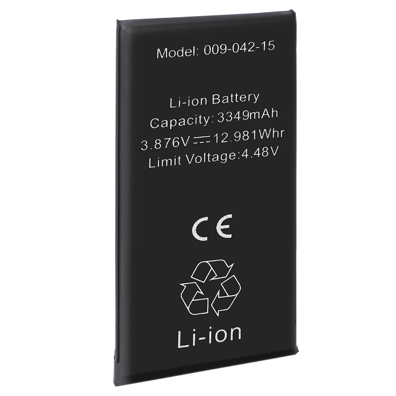 Batteria nera Li-ion con numero modello 009-042-15, capacità 3349mAh.