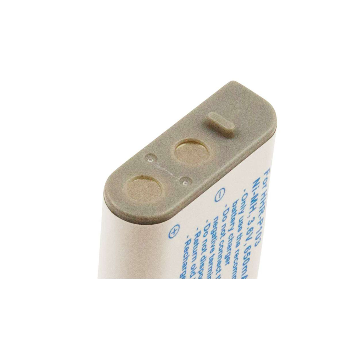 Batería Ni-MH de 3.6V con dos contactos en la parte superior, sobre fondo blanco.