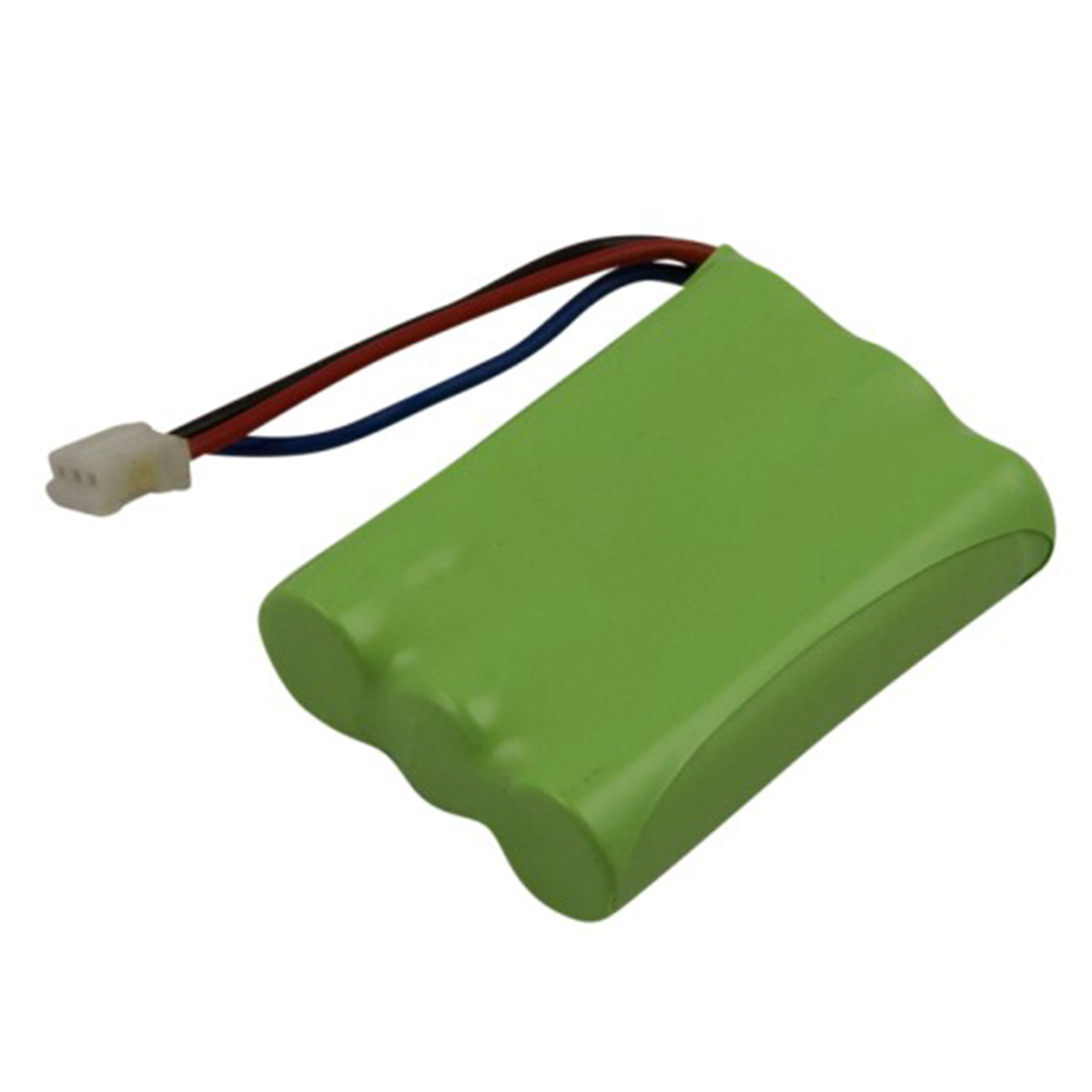 Paquete de batería verde de tres celdas con cable conector de tres hilos.