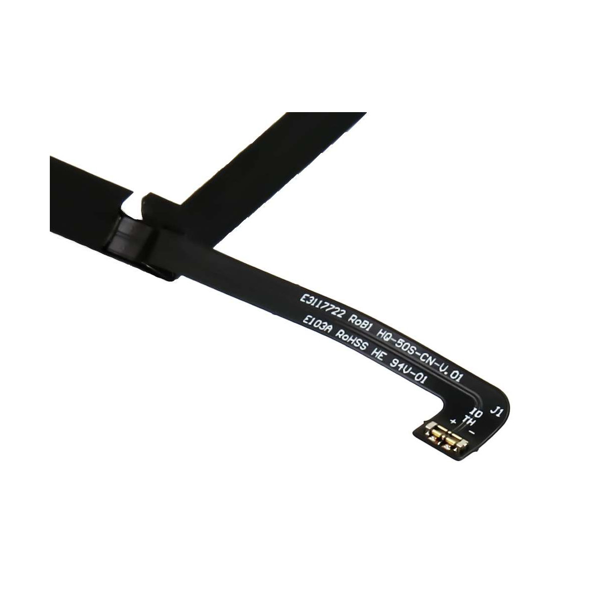 Un cavo flessibile nero con testo bianco e un connettore all'estremità.