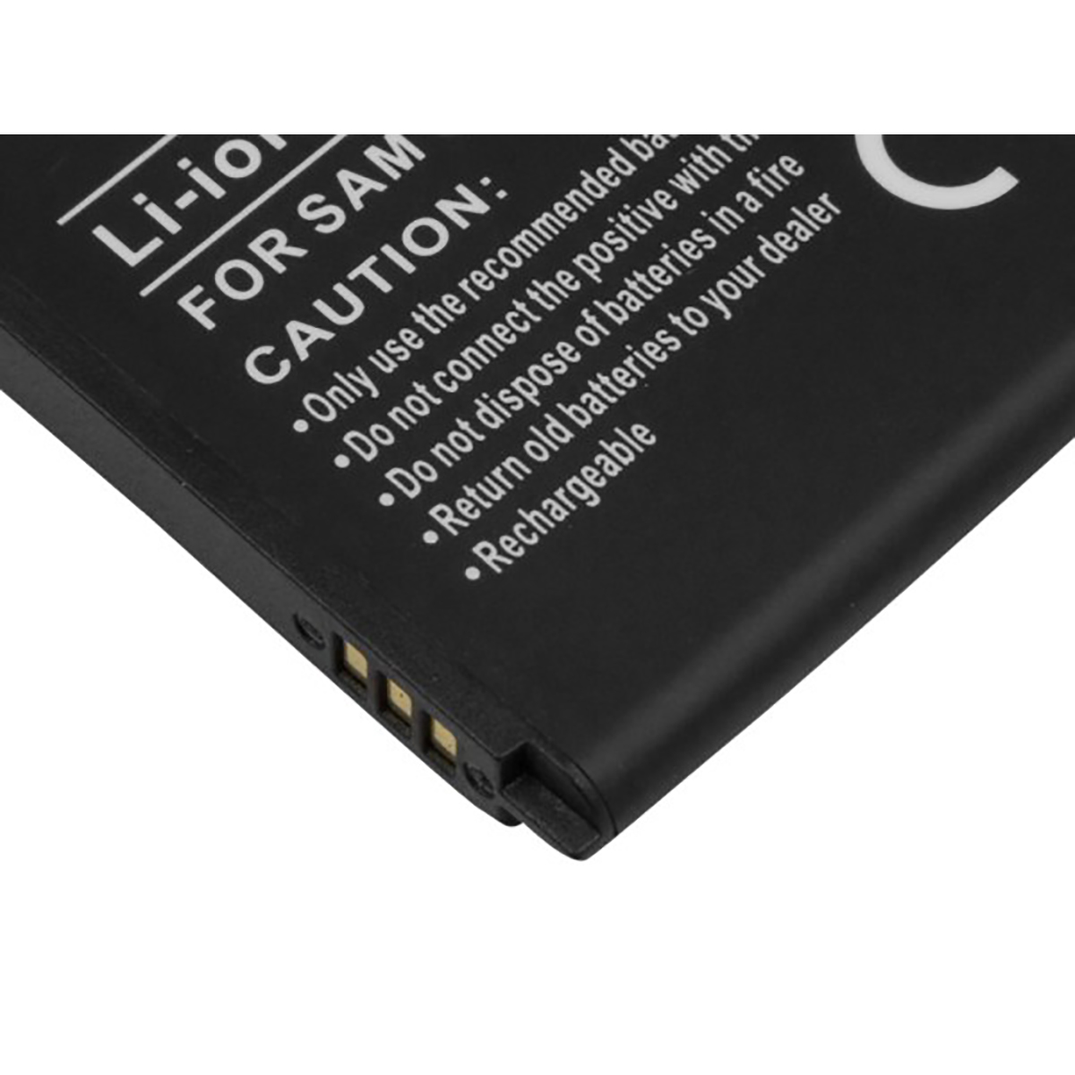 Batteria nera con avvisi testuali bianchi e punti di connessione.
