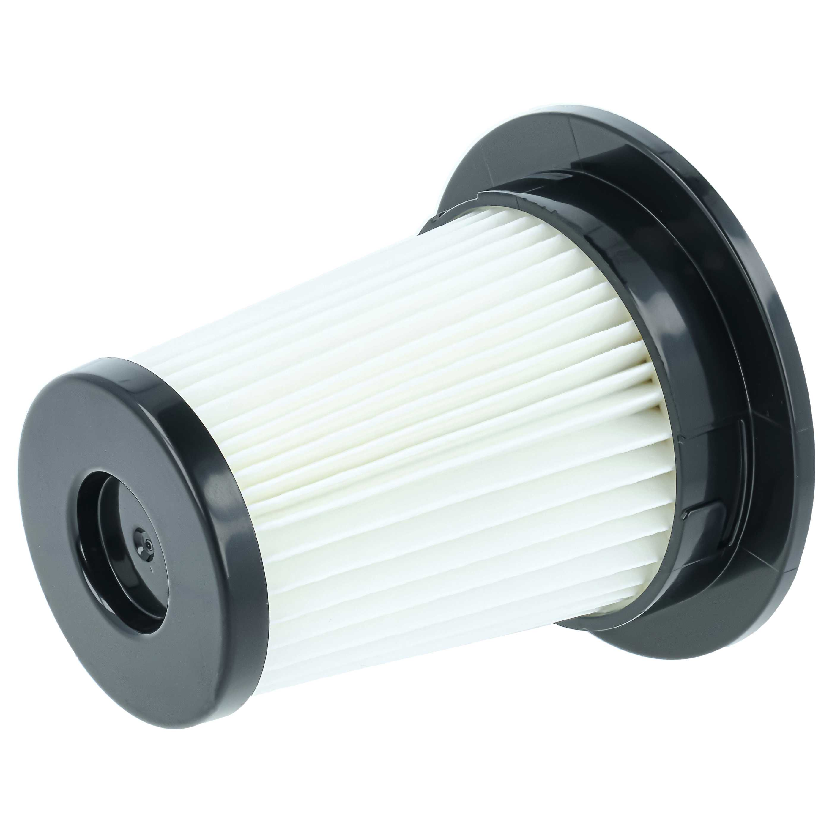 Ein weißer Vakuumfilter mit schwarzem Plastikrand.