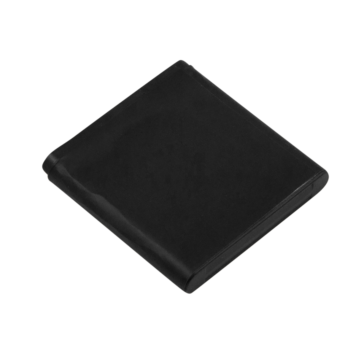 Un piccolo oggetto rettangolare nero su sfondo bianco.
