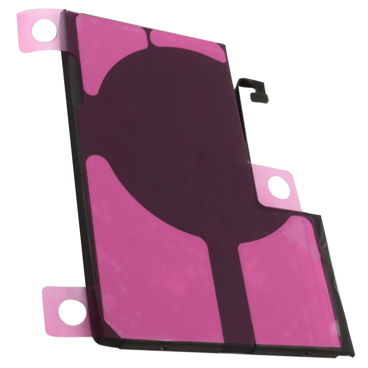 Componente rettangolare con strisce adesive rosa e ritagli circolari.