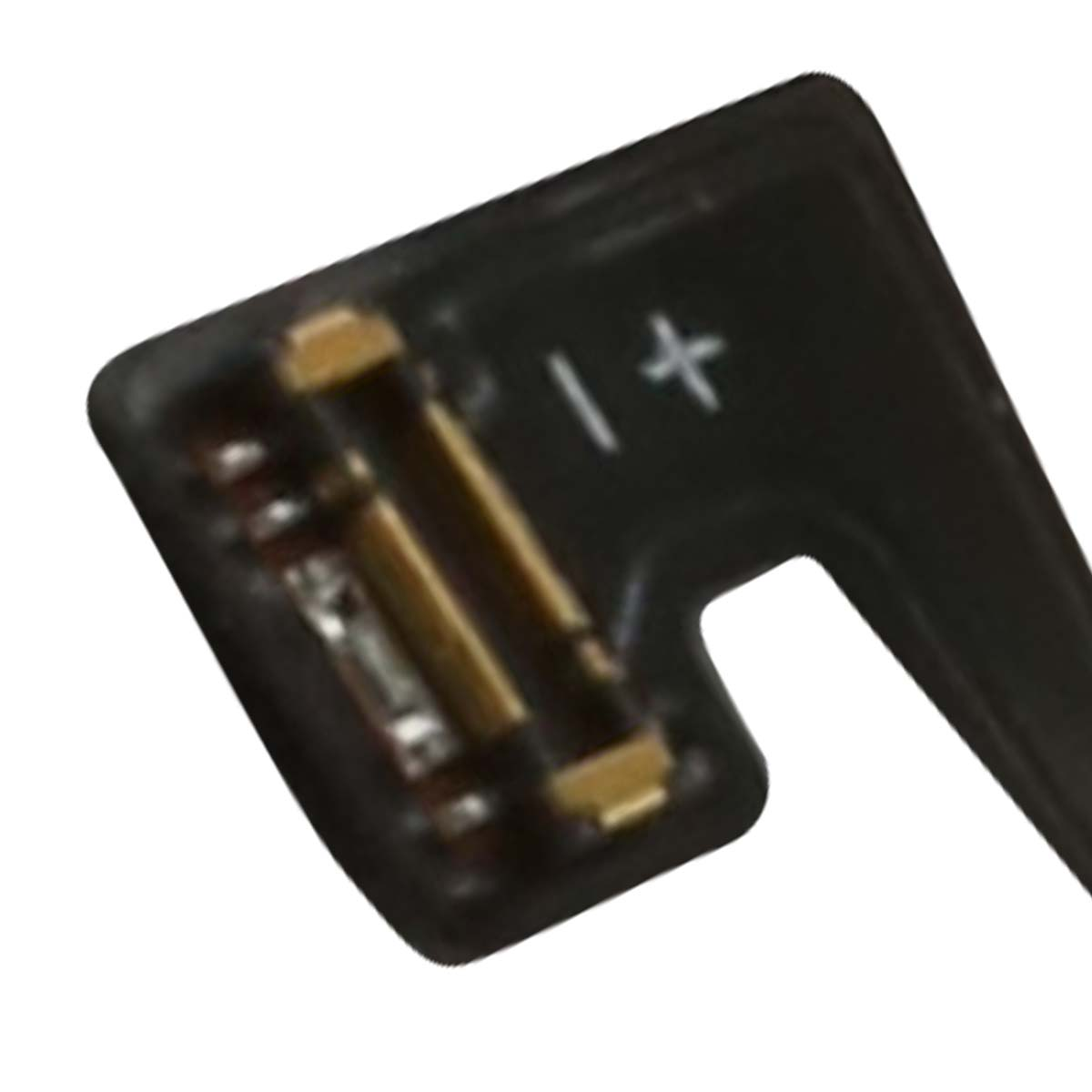 Componente nero con contatti dorati e segno bianco '1+'.