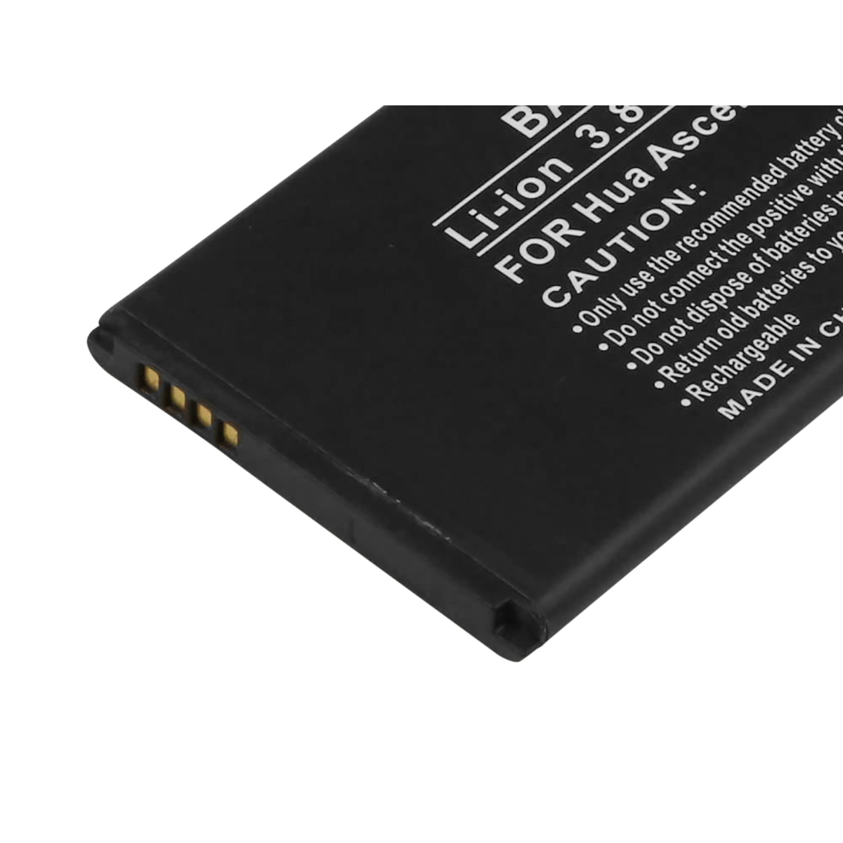 Batteria Li-ion nera per Hua Ascend con contatti di ricarica e avvisi.