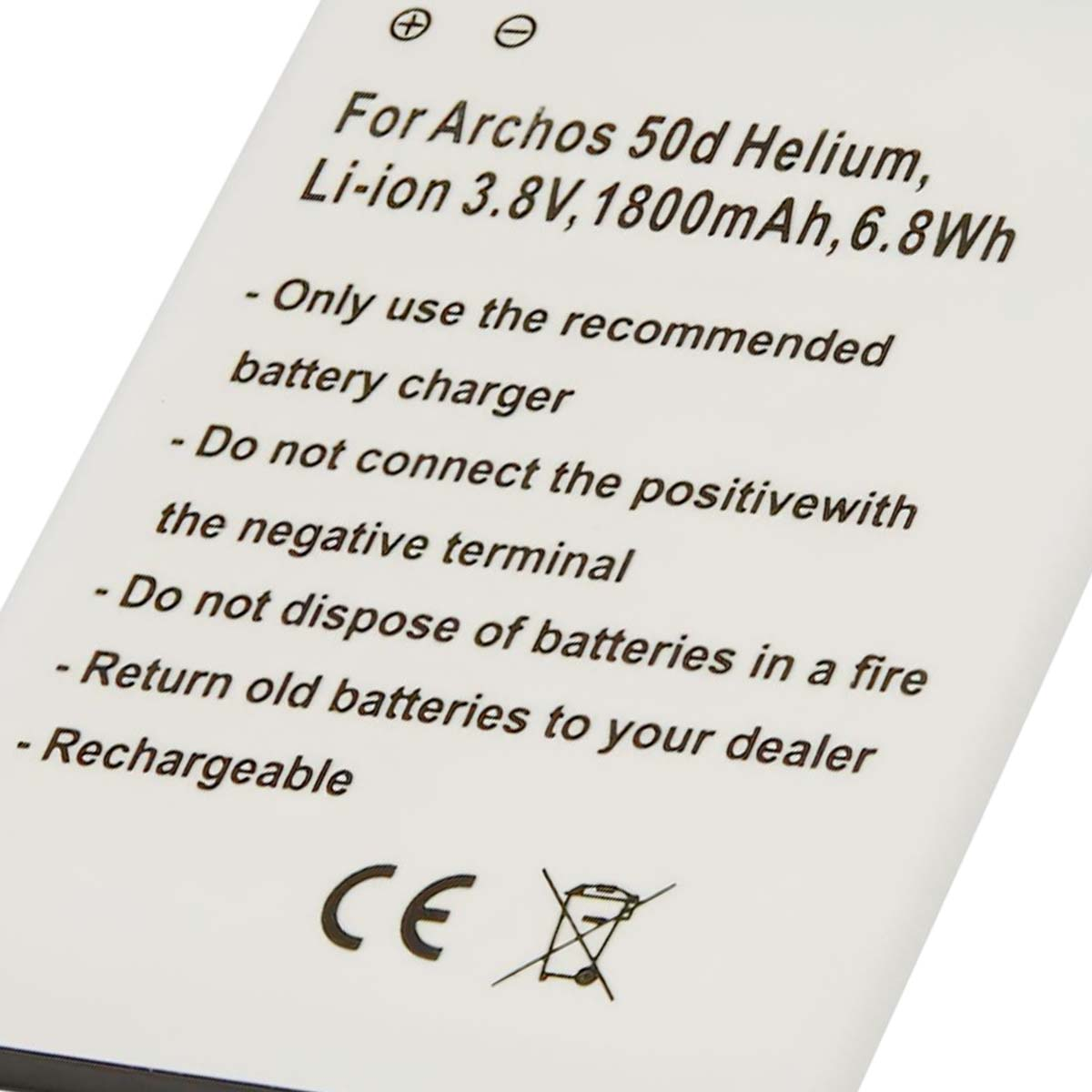 Archos 50d Helium Li-ion Akku: 3,8V, 1800mAh. Warnungen.