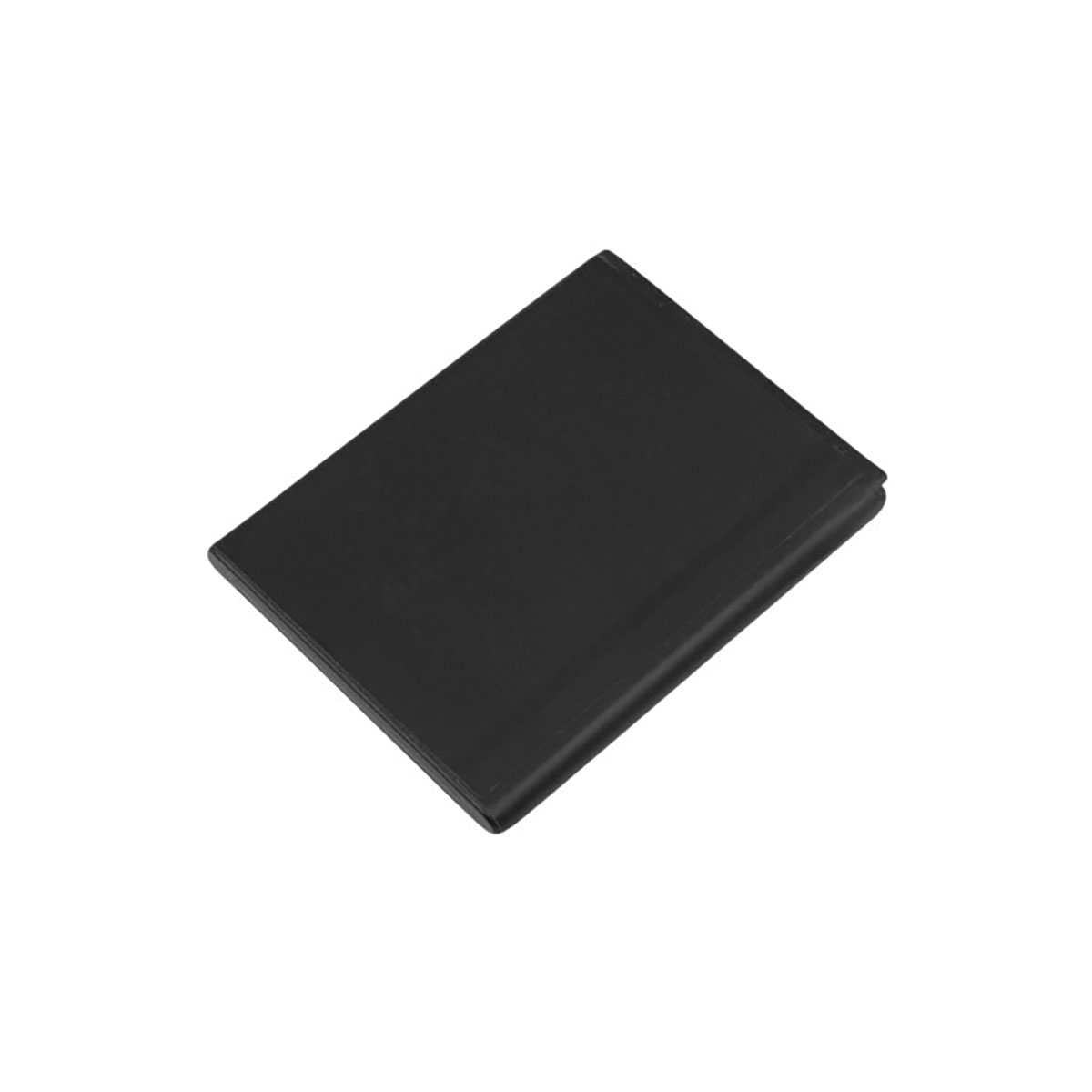 Un taccuino nero chiuso su sfondo bianco.