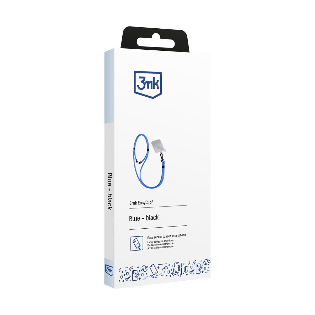 Confezione laccetto per smartphone 3mk EasyClip blu e nero con immagine prodotto.