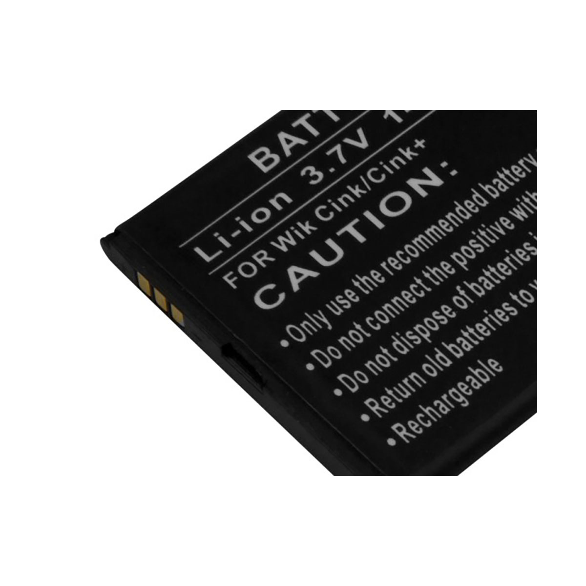 Batteria Li-ion nera 3.7V con testo: CAUTELA, Usare solo batteria consigliata.