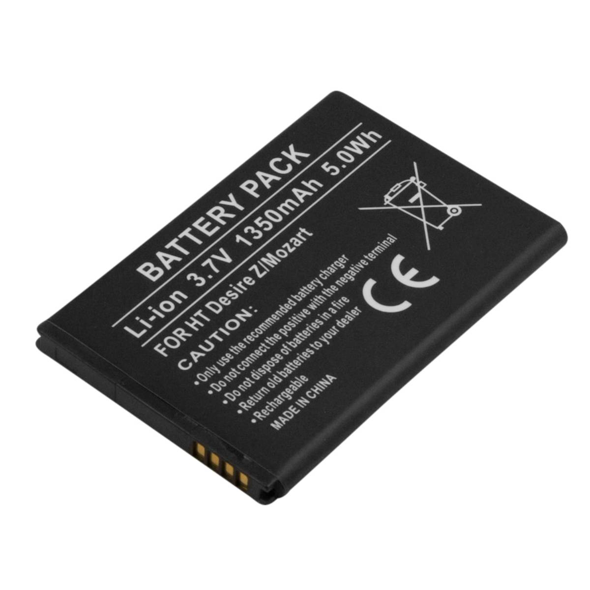 Batteria nera per HTC Desire Z/Mozart, 3.7V, 1350mAh, 5.0Wh.