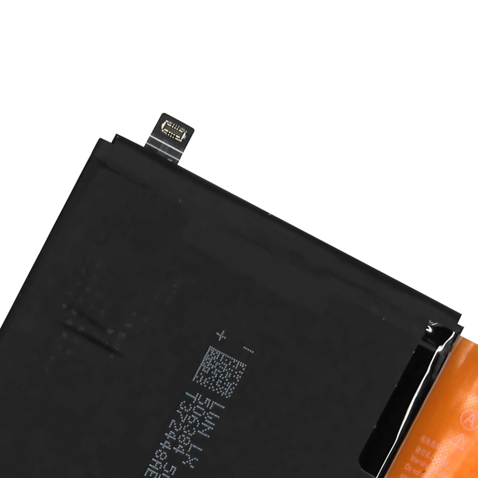 Batería negra con un cable conector blanco y un código QR.