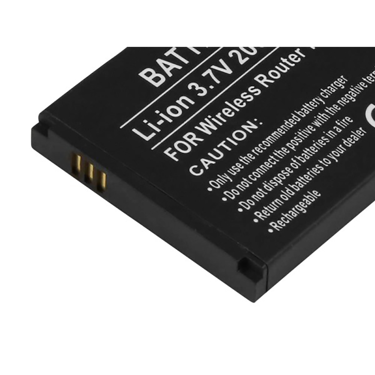 Schwarzer Li-ion 3.7V 20 Akku für drahtlosen Router mit Warnhinweis.