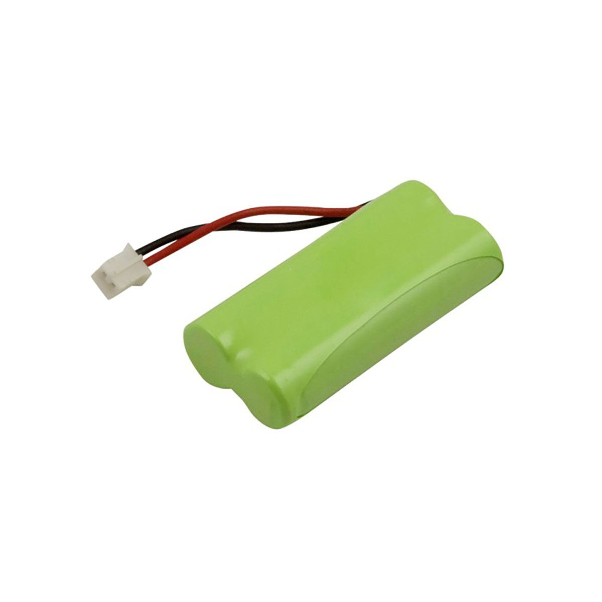 Pacco batteria verde a due celle con connettore bianco.