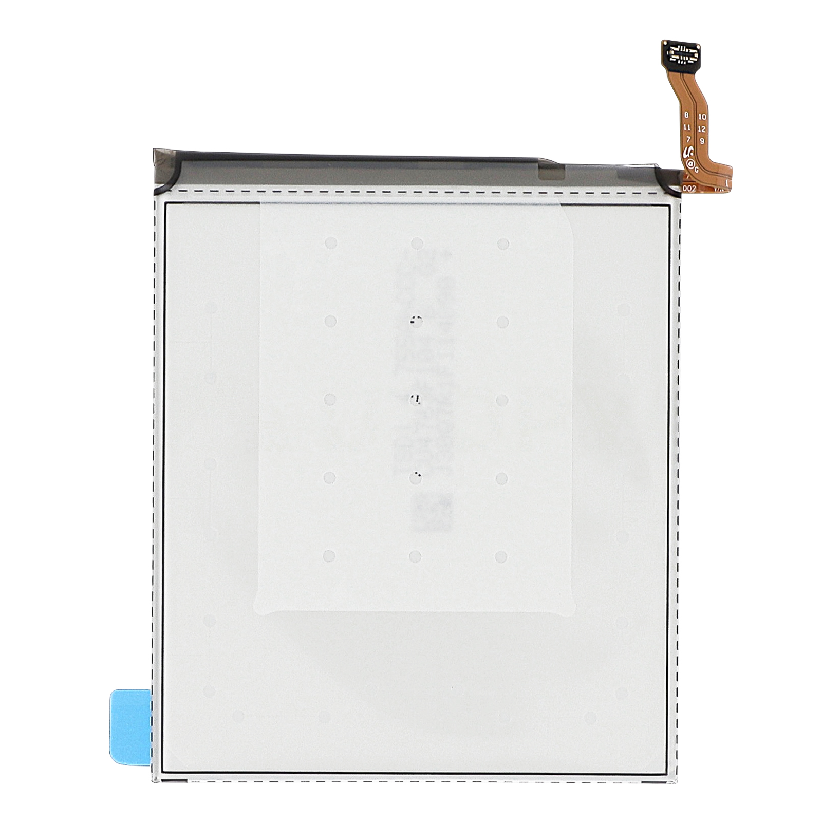 Une batterie blanche avec un câble souple marron et un connecteur.